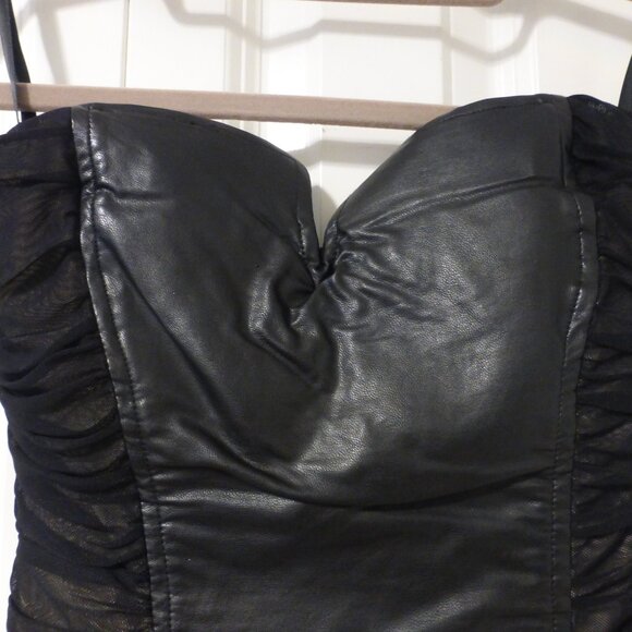 BEBE black ruched mesh and faux leather strapless tube dress - Picture 3 of 14